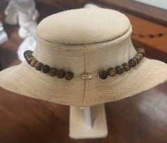 Estate 1970s Boho Beaded Necklace Hippie Moon Pendant-Tigers Eye & Agate-24”