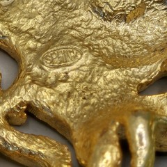 Vintage Sphinx Lion Head Brooch Gold Tone Enamel Rhinestone Eye Signed Jewelry