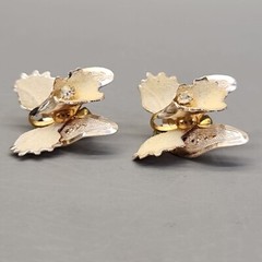 Vintage Flower Brooch Earrings Set Orchid Sugared Clip On Cream Gold Tone