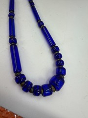 Vintage Necklace Art Deco Blue Cobalt Blue Glass Beads 18 Inch Barrel Clasp