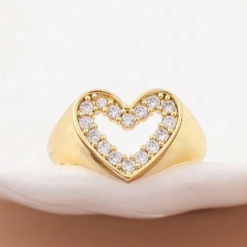 0.24TCW Round Cut White Moissanite Heart Shaped Band Ring In 10K Yellow Gold FN