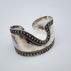 DELL Bead Modernist Abstract – Sterling Silver 925 Wide Cuff Bangle – 6.8″