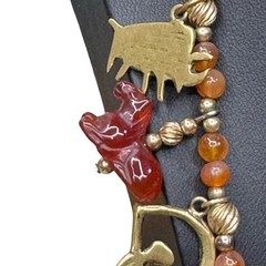 Brutalist Nancy NJ Young Kokopelli Tribal Carved Carnelian Bronze Charm Necklace