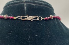 Sterling Silver 925 Garnet Beaded Necklace Ornamental Pendant 15.5″ 19g