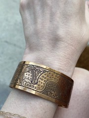 Vintage Engraved Copper Dragon Cuff Bracelet 1” Wide Adjustable Boho