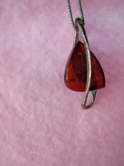 Vintage Baltic Amber Pendant Necklace With Silver Tone Chain, 16″ Long