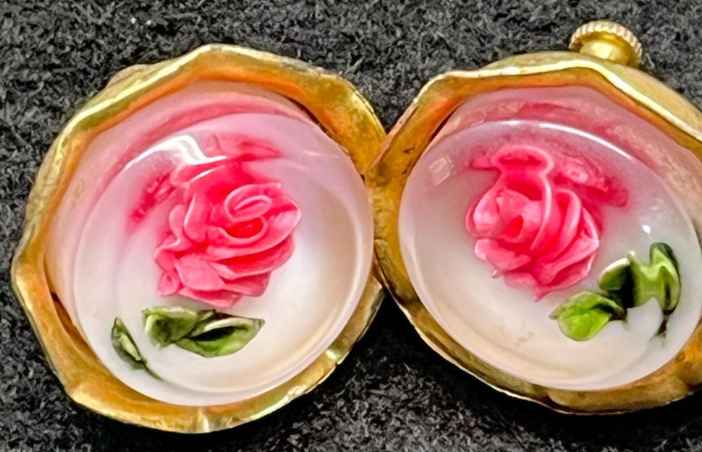 Womens Clip On Earrings Vintage Pink Rose Encased