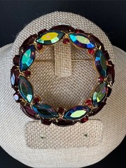 VTG Tiered Wreath Brooch Red Aurora Borealis Marquise Rhinestone Pin