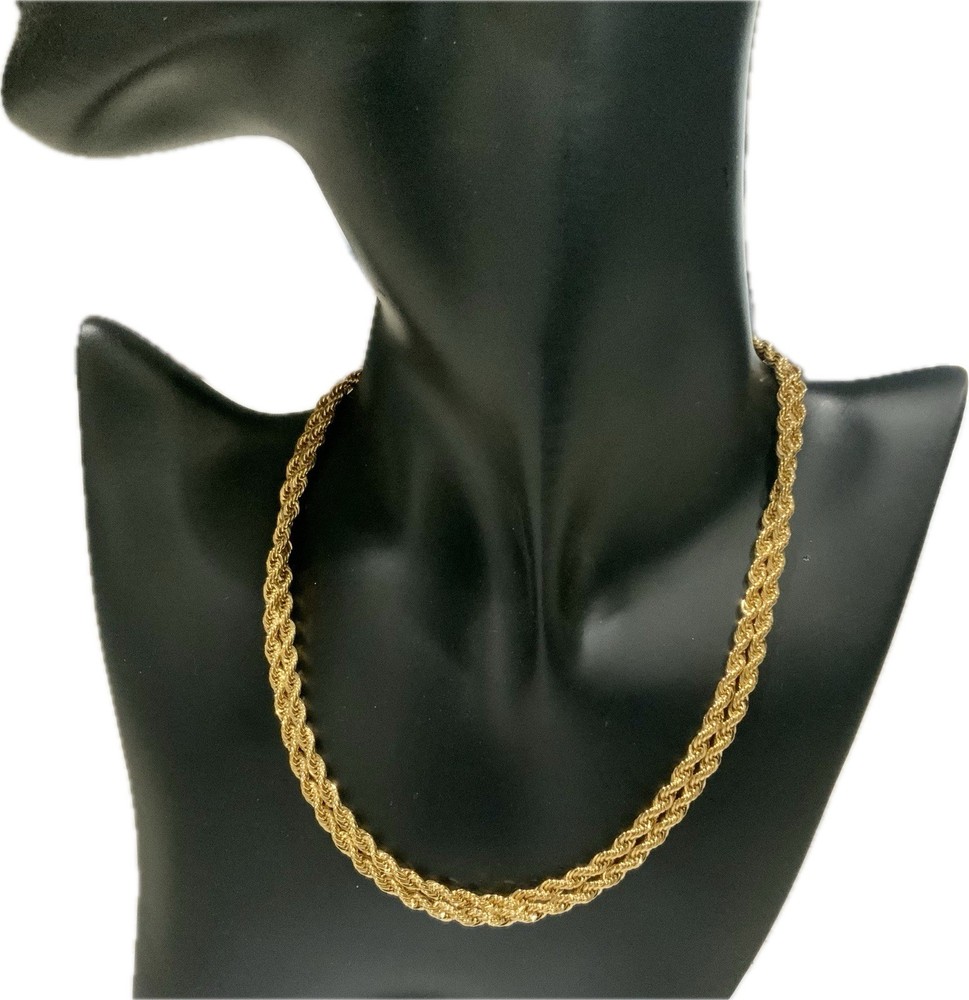 VTG SIGNED NAPIER TWISTED ROPE CHAIN NECKLACE GOLD TONE 28” SPRING RING CLASP