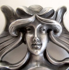 2 1/8 INCHES ANTIQUE 1910 STERLING ART NOUVEAU WILLIAM KERR BROOCH, GIBSON GIRL