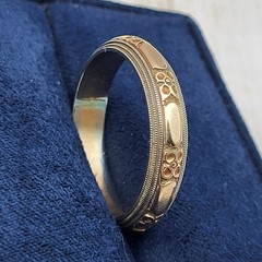 Antique 14K Yellow & White Gold KEEPSAKE 5mm Floral Wedding Band Ring Size 10.75