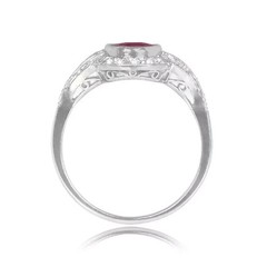 3Ct Art Deco Style Oval Cut Lab Created Ruby Halo Wedding 14K White Gold FN Ring
