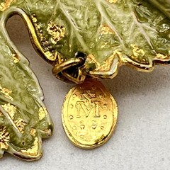 Vintage Maple Leaf Brooch Textured Green Enamel Religious Charm 1.75″