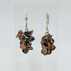 VTG 925 ATI Necklace Earrings Set 20in Smoky Quartz Black Onyx Chip Beads READ