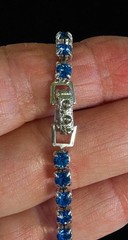 Vintage KARU Blue Rhinestone V Design Silver Tone Choker Necklace Signed 17”