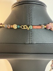 Multicolor Polished Gemstone 14k Gold Filled Bead Necklace Arrow Heart 38”