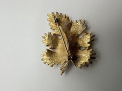 Vintage Gold Leaf Faux Pearl Mid Century Modern Brooch 4.5cm BB15