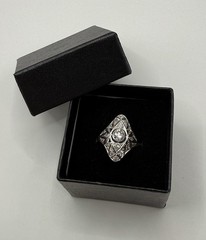 Antique Art Deco Edwardian Platinum & Diamond Ring – Filigree Old European Cut