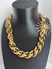 Vintage Les Bernard Gold Tone Chunky Choker Necklace 16″ + SC Brooch | Video