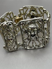 Vintage Selini Panel Bracelet Clown Jester Abstract Modernist Silver Tone 5 Link