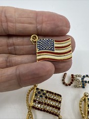 VTG 9 Patriotic Rhinestones Pendant Charm Brooches 2 Rafaelian Flags USA Eagle
