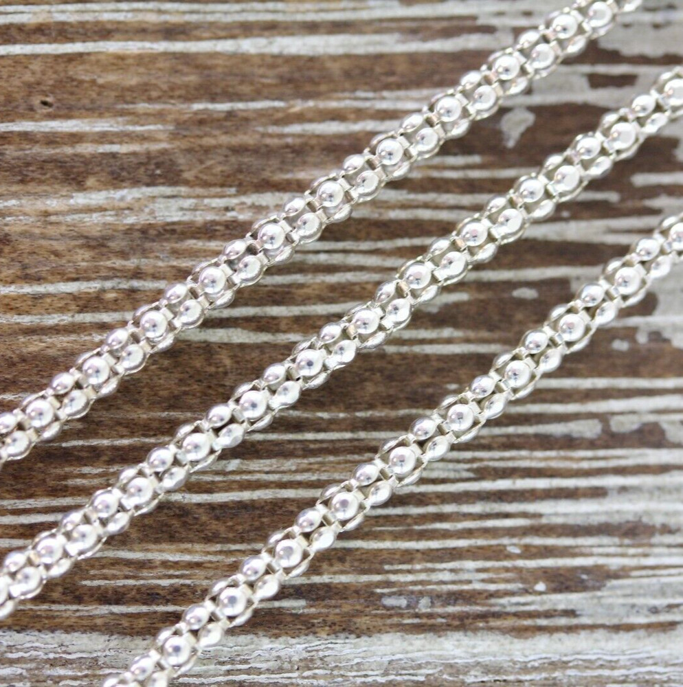 VINTAGE POPCORN STERLING SILVER 925 CHAIN LINK NECKLACE 17.75″ STAPLE LAYER