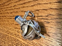 Vintage Brass Harmony Ball Swirled Silver Cage Angel Chime Blue Stone Pendant