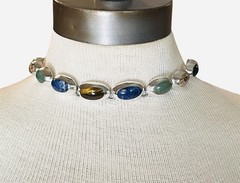 VTG Sterling Silver 925 TZ-17 Taxco Oval Multi Gem Stone Chunky Necklace Mexico
