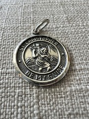 Beau Sterling Silver St. Christopher Guide Religious Medal Pendant, Charm, Round