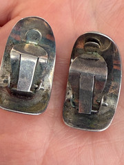 Vintage Siam Sterling Silver White Enamel Manimekhala Clip Earrings 1940s 1950s