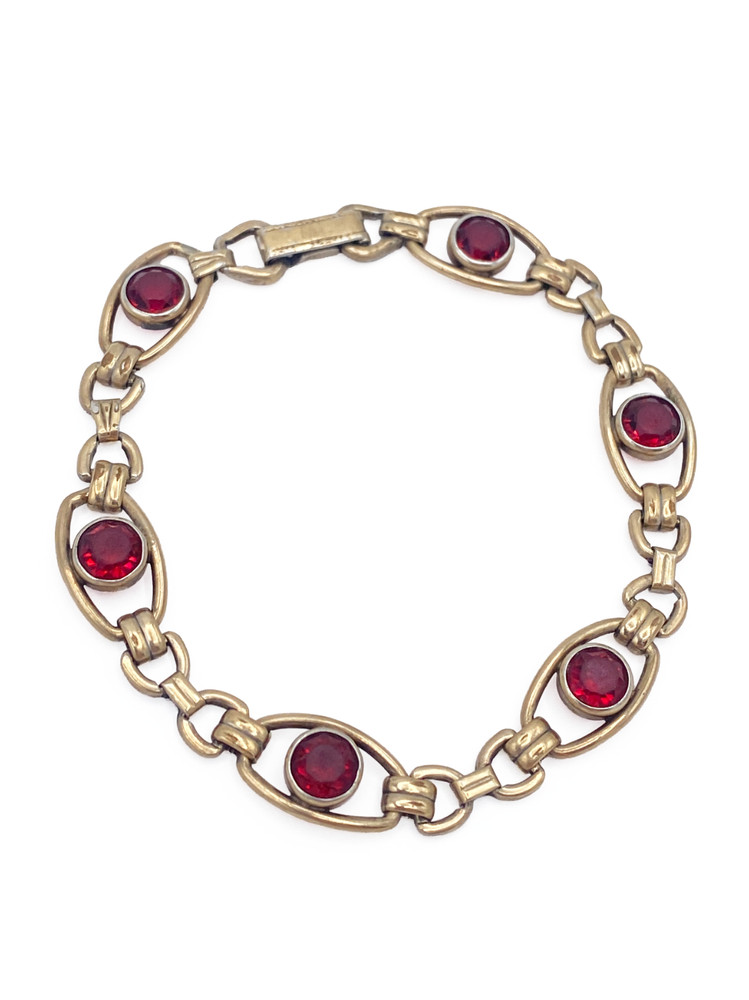 Vintage STURDY 1/20 12K Gold Filled on Silver Red Stone Link Bracelet 7.25in
