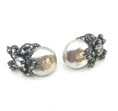 Miriam Haskell Large Signed Baroque Pearl Rhinestone Clip Earrings Vintage