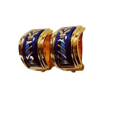 Hermès Cloisonné Enamel Womens Gold-Tone Luxury Fashion Clip On Earrings