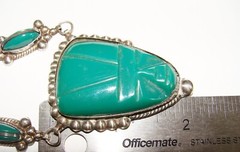 Vintage Mexico Sterling Silver Green Onyx Aztec Warrior Face 17″ Necklace 51.8g