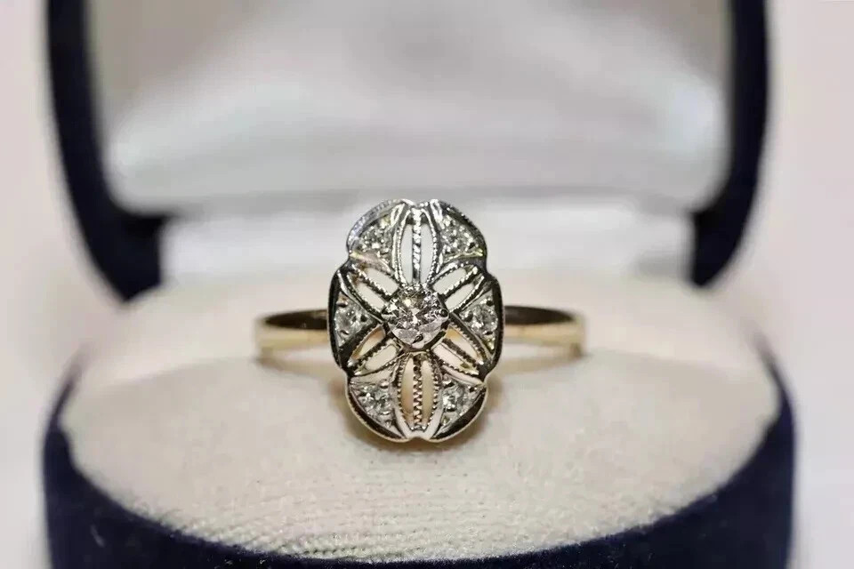 Vintage Art Deco 2 Ct Lab Created Diamond Filigree Engagement 14K Gold Over Ring