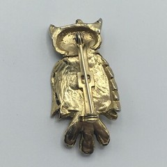 Vtg Gold Tone Green Stone Owl Bird Brooch pin Jewelry Accessory Costume Sweet
