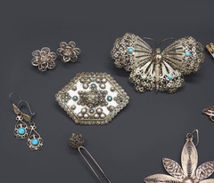 Estate 800 Silver Filigree Cannetille Jewelry Lot Antique Victorian Revival 66gr