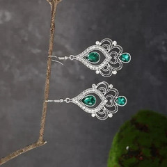 Art Deco Style Lab-Created Emerald & Diamond Wedding 14k White Gold FN Earrings