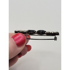 Vintage Art Deco Bar Brooch Pin Black Glass Navette Prong Set Rhinestone