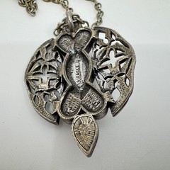Vintage Miracle Celtic Pendant Necklace Blue Cabochon Faux Opal Silver Tone 17in