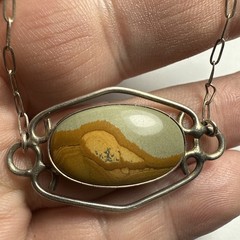 Choker Picture Jasper Sterling Silver 15.5” Antique 24mm X 14mm Stone