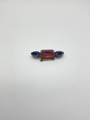Vintage 1980s Deco red and blue faceted glass Brooch Pin!!Y1
