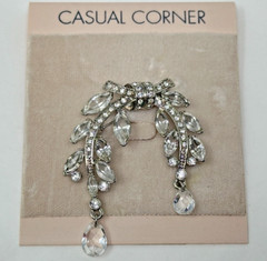 VTG Casual Corner Signed Silvertone Clear Crystal Rhinestone Brooch Pin