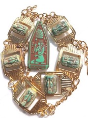 DESTASH! VINTAGE NEIGER EGYPTIAN PENDANT SPHINX GLASS CABACHON NECKLACE BRACELET