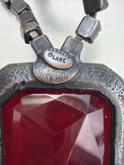 Kenneth Jay Lane Huge Red Glass Pendant Crystal Tennis Chain Necklace KJL