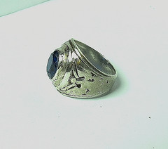 VG STERLING SILVER MENS MILITARY SNIPER BLUE SAPPHIRE RING SZ 10.25 & 21MM 11gr