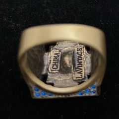 VTG Deco Celtic Motif Square Statement Ring Size 9.5 Gold Tone Blue Green Stones