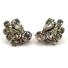 Clear Rhinestone Climber Sparkle Prism Fancy Event Vintage Screwback Earrings