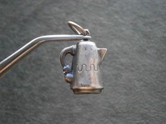 Southwestern Coffee Pot Vintage Puffed Silvertone Bracelet Charm Pendant 2.0g