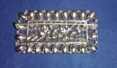Antique Emerald Cabochon Flower Marcasite Pin Brooch Silver Tone Early 1900 RARE